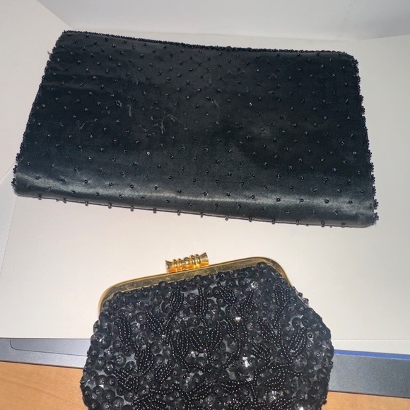 La Regale Vintage Black Beaded Evening Clutch Bags Set  Satin & Bead - Picture 5 of 5